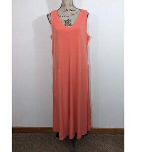 Chico's Easy Chic Sleeveless Maxi Dress Coral Orange Stretch V-Neck L (2) 12/14